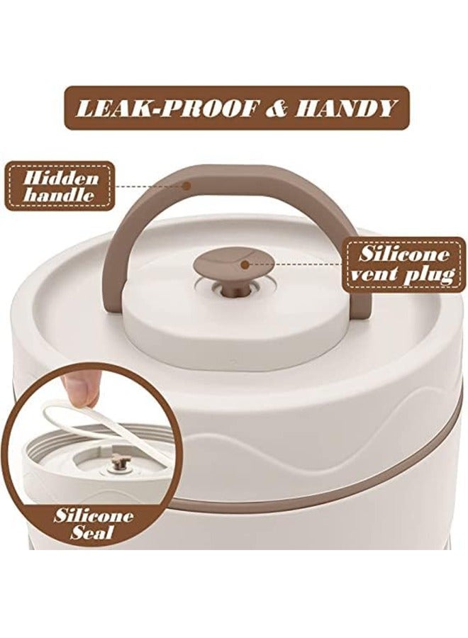 المحاكم صندوق غداء حراري قابل للميكروويف، حاويات غداء معزولة محمولة مع حقيبة، حاوية طعام من الفولاذ المقاوم للصدأ مقاومة للتسرب وقابلة للتكديس للبالغين والأطفال، مجموعة من 3 صناديق بينتو معزولة (بيج) - Image 2